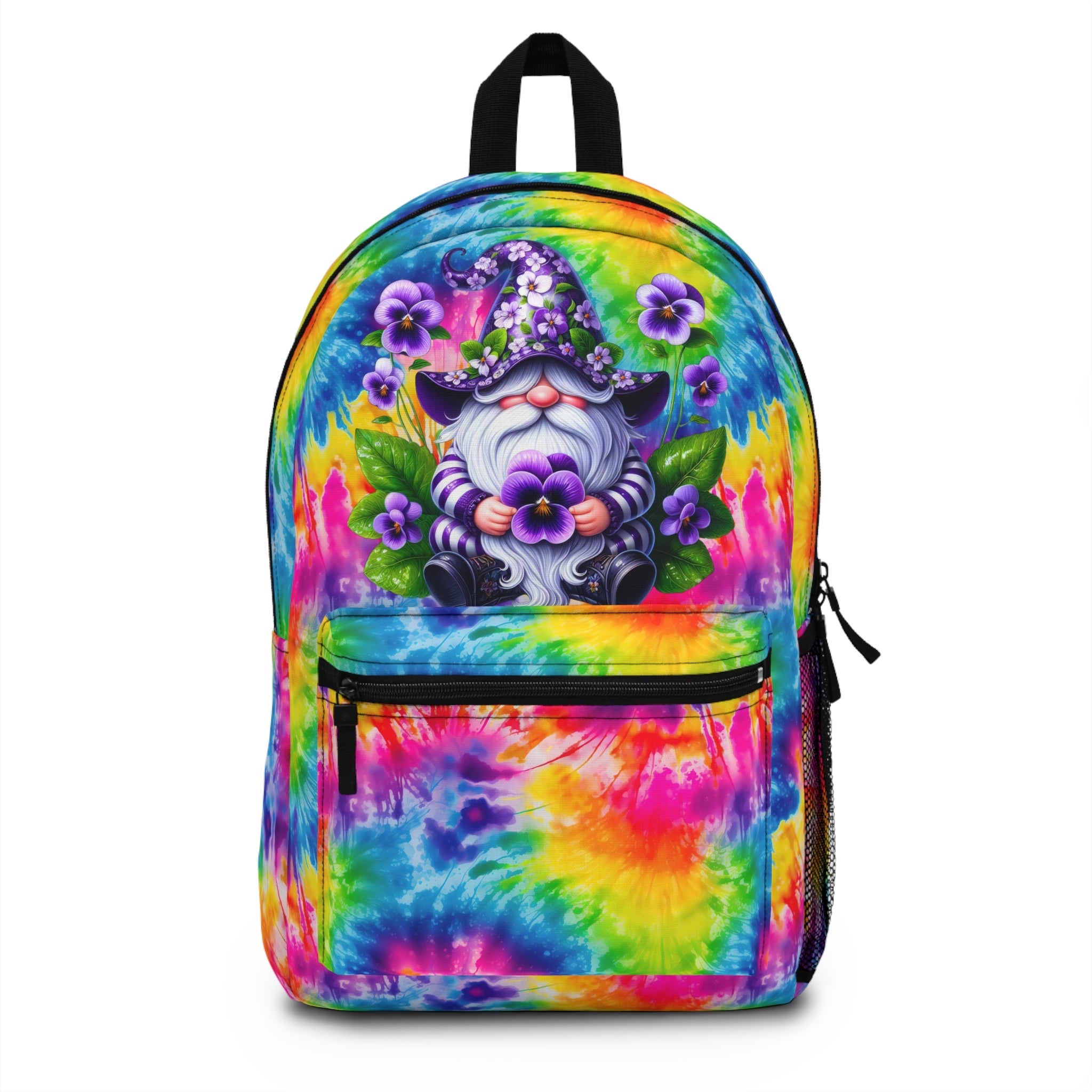 Tie-Dye Gnome Backpack — Colorful Floral Gnome School Bag