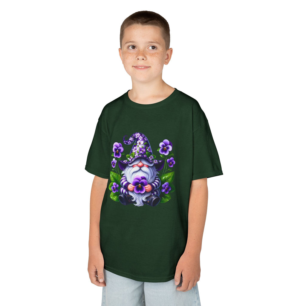 Kids Gnome T‑Shirt — Cute Purple Floral Wizard Gnome Tee for Children