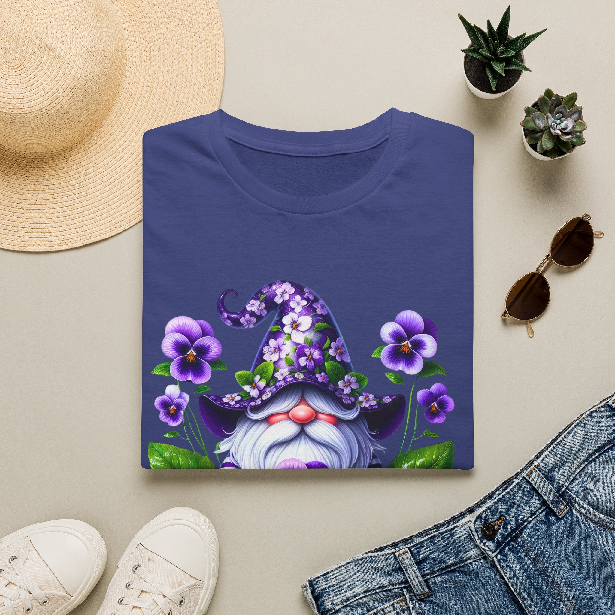 Purple Pansy Garden Gnome T-Shirt