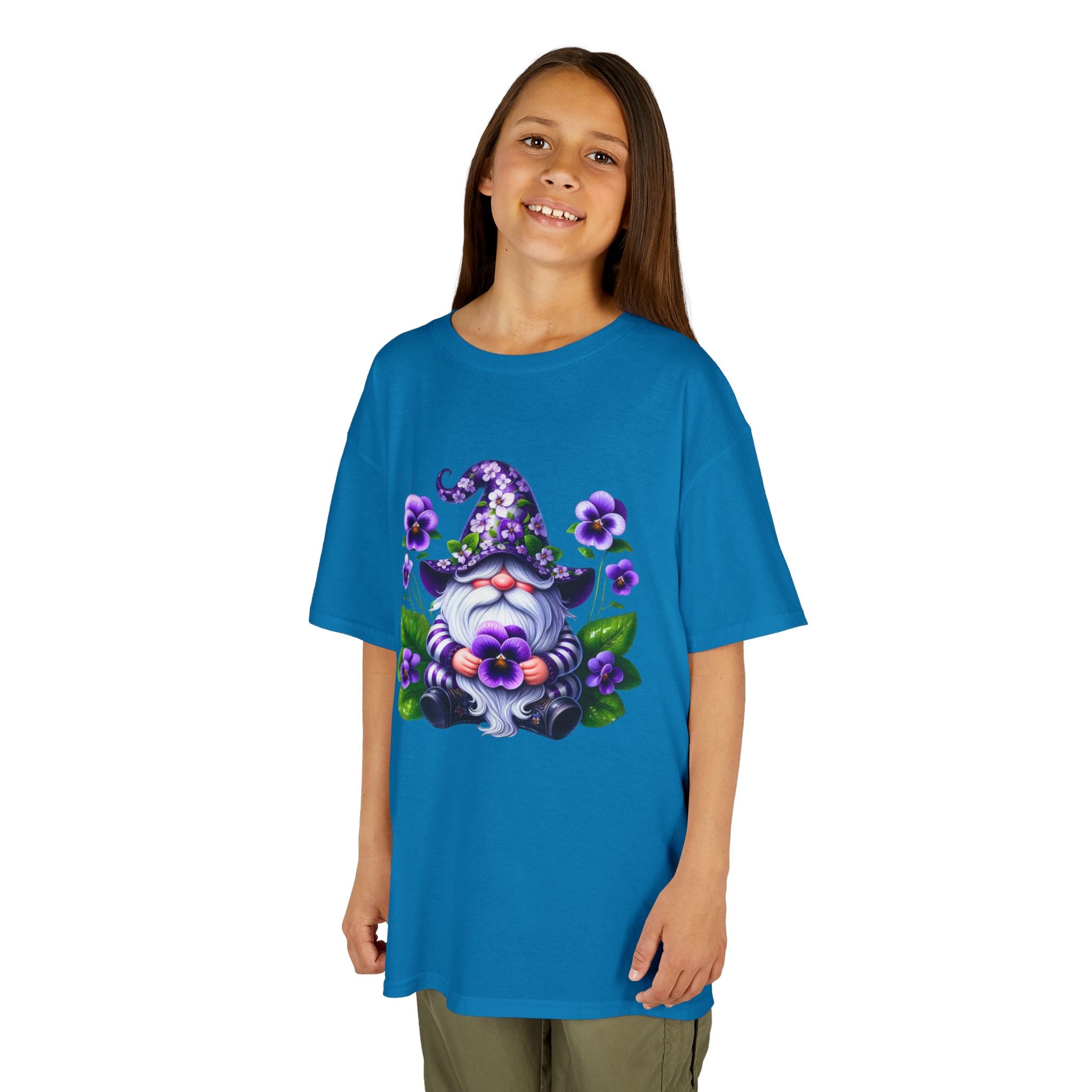 Kids Gnome T‑Shirt — Cute Purple Floral Wizard Gnome Tee for Children