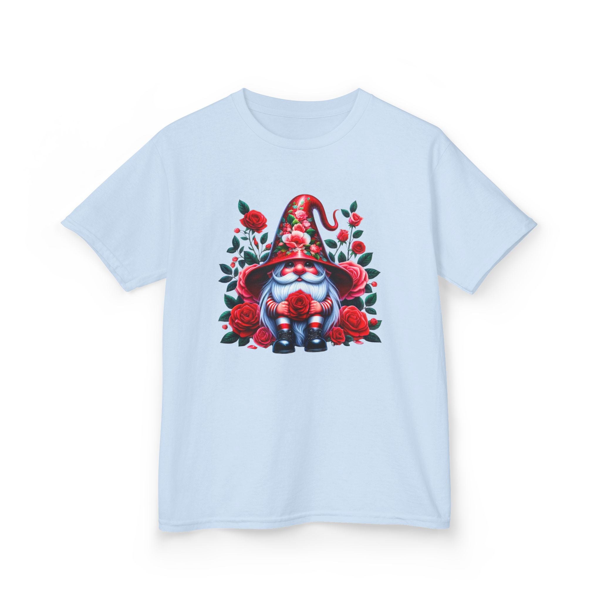 Valentine Gnome Kids Tee — Cute Red Rose Garden Gnome Shirt