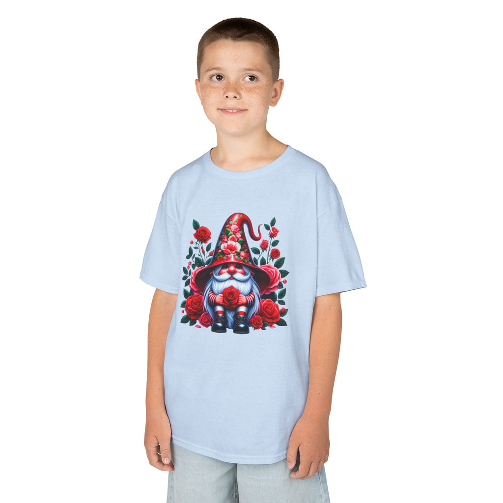 Valentine Gnome Kids Tee — Cute Red Rose Garden Gnome Shirt