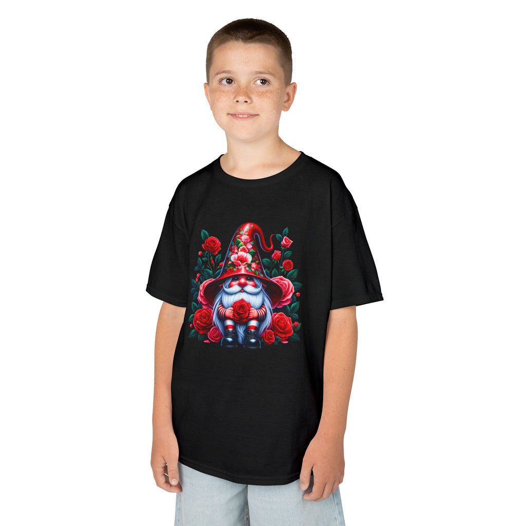 Valentine Gnome Kids Tee — Cute Red Rose Garden Gnome Shirt