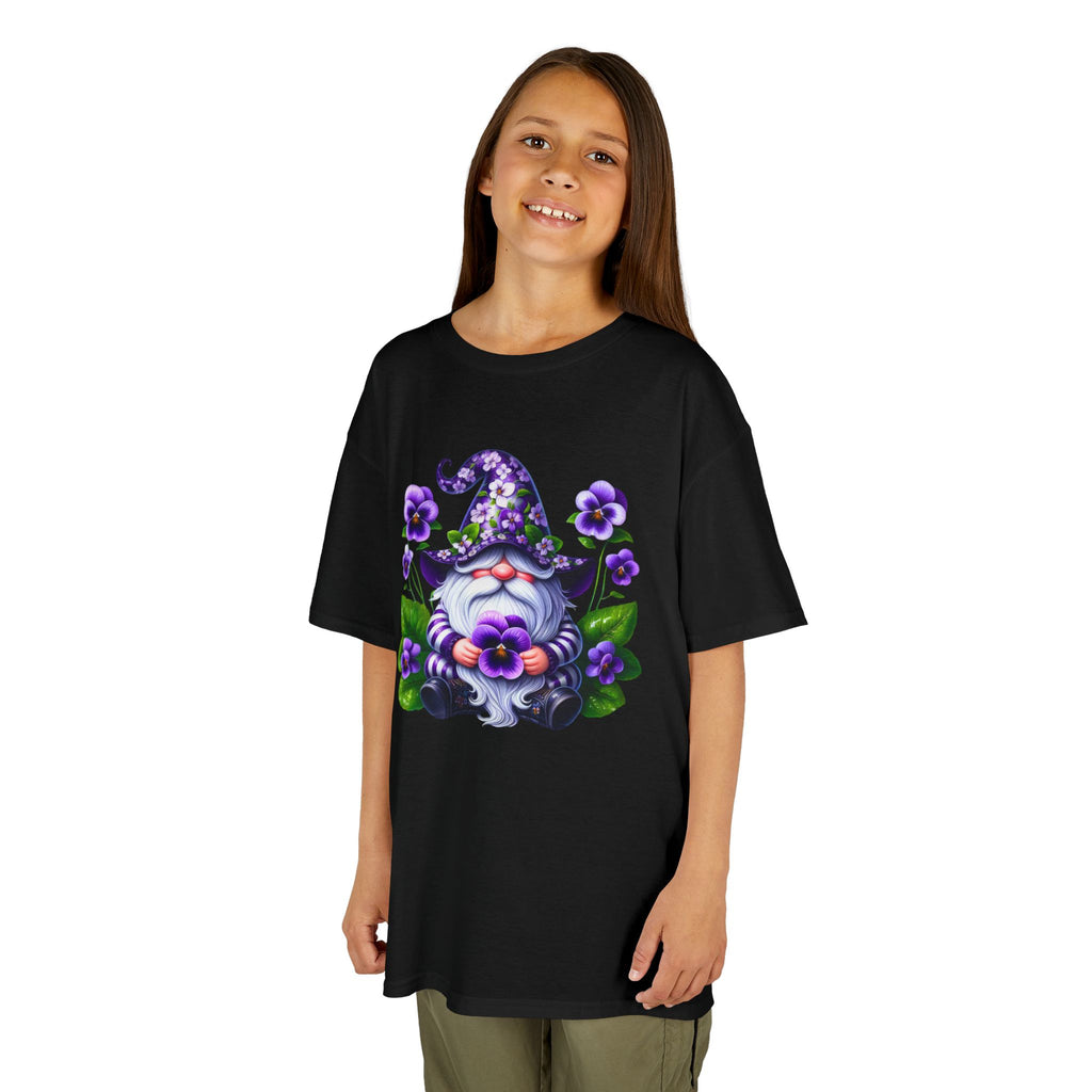 Kids Gnome T‑Shirt — Cute Purple Floral Gnome Tee for Children