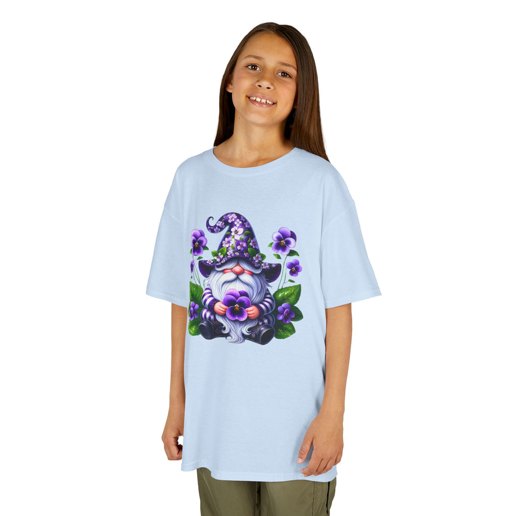 Kids Gnome T‑Shirt — Cute Purple Floral Gnome Tee for Children