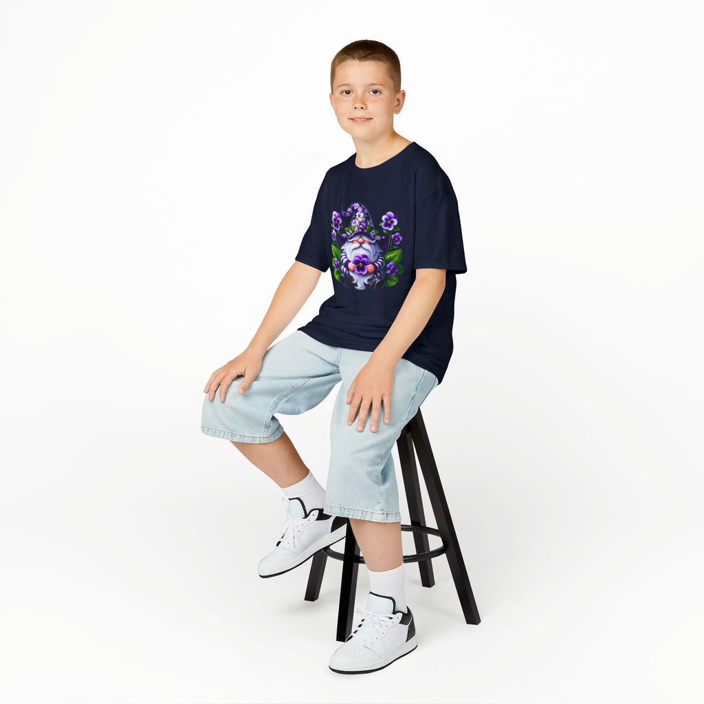 Kids Gnome T‑Shirt — Cute Purple Floral Wizard Gnome Tee for Children