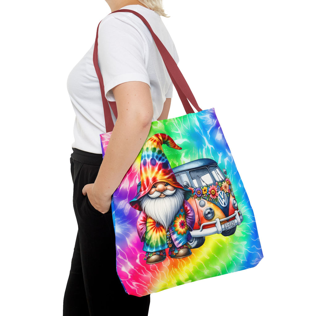 Tie-Dye Hippie Gnome Tote Bag — VW Bus Floral Boho Beach Tote