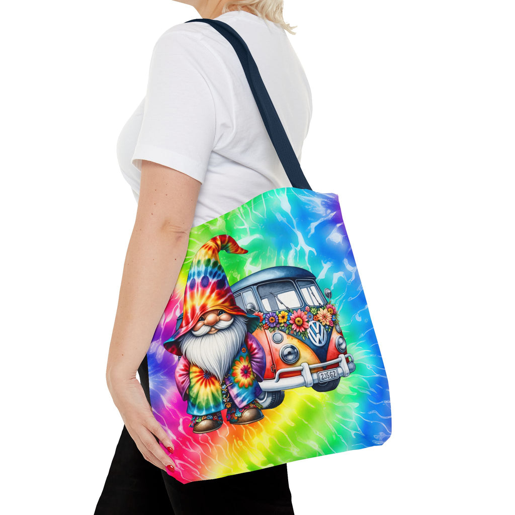 Tie-Dye Hippie Gnome Tote Bag — VW Bus Floral Boho Beach Tote