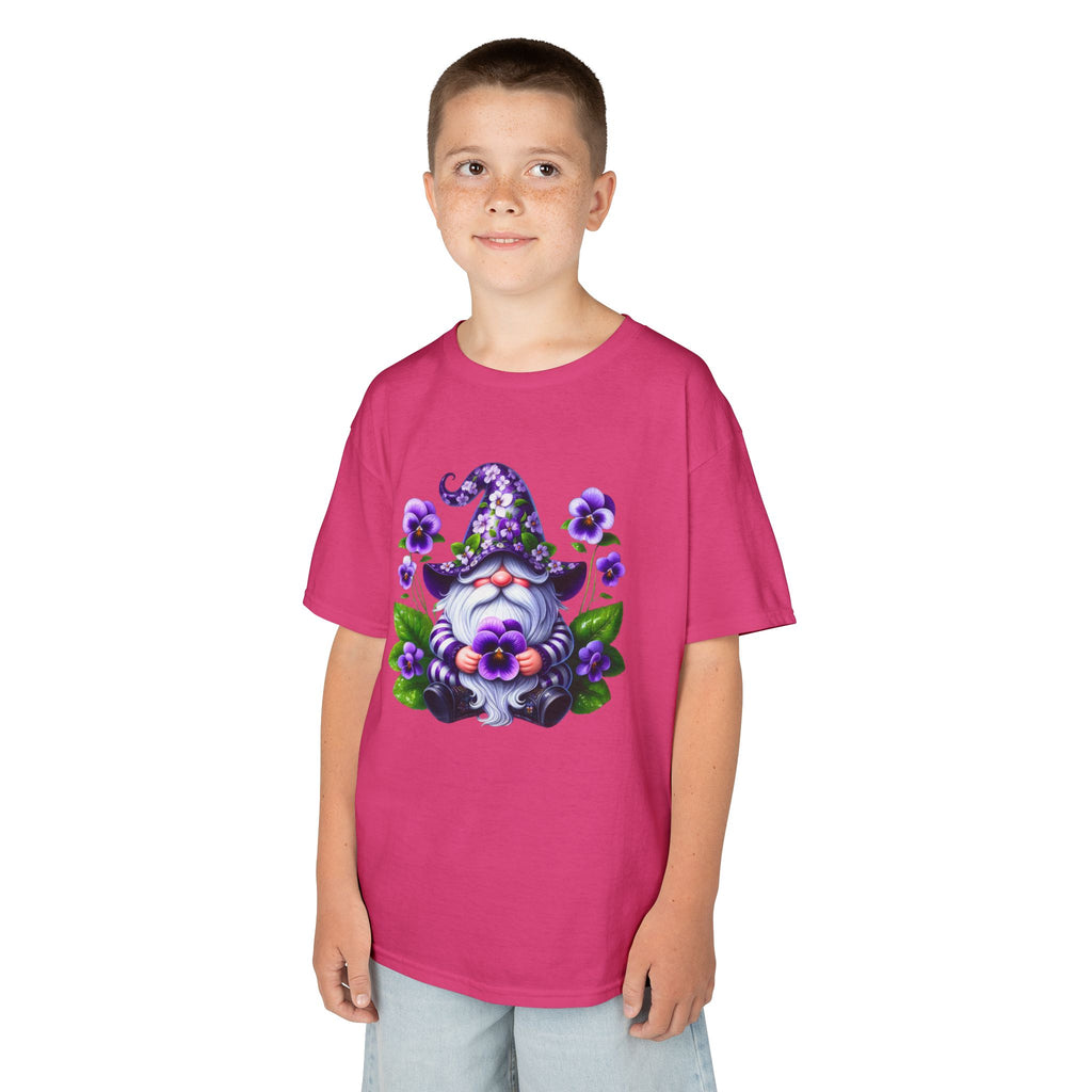 Kids Gnome T‑Shirt — Cute Purple Floral Gnome Tee for Children