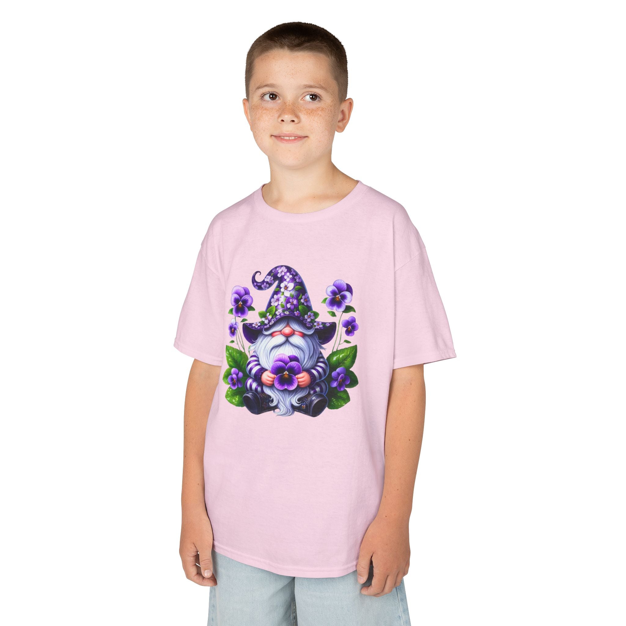 Kids Gnome T‑Shirt — Cute Purple Floral Gnome Tee for Children
