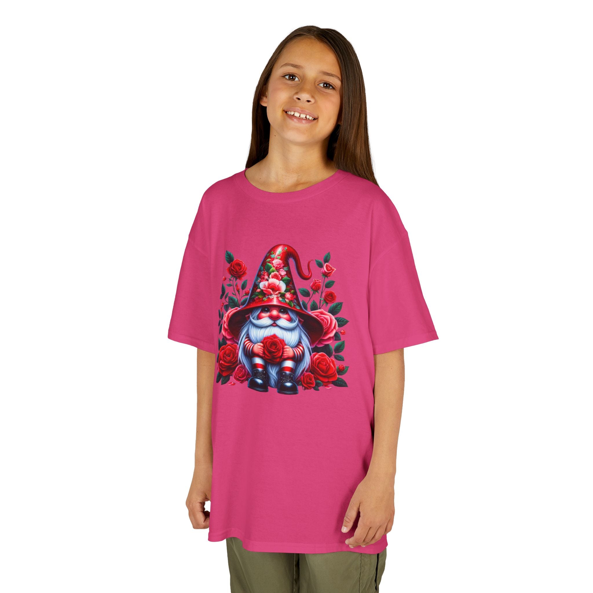 Valentine Gnome Kids Tee — Cute Red Rose Garden Gnome Shirt