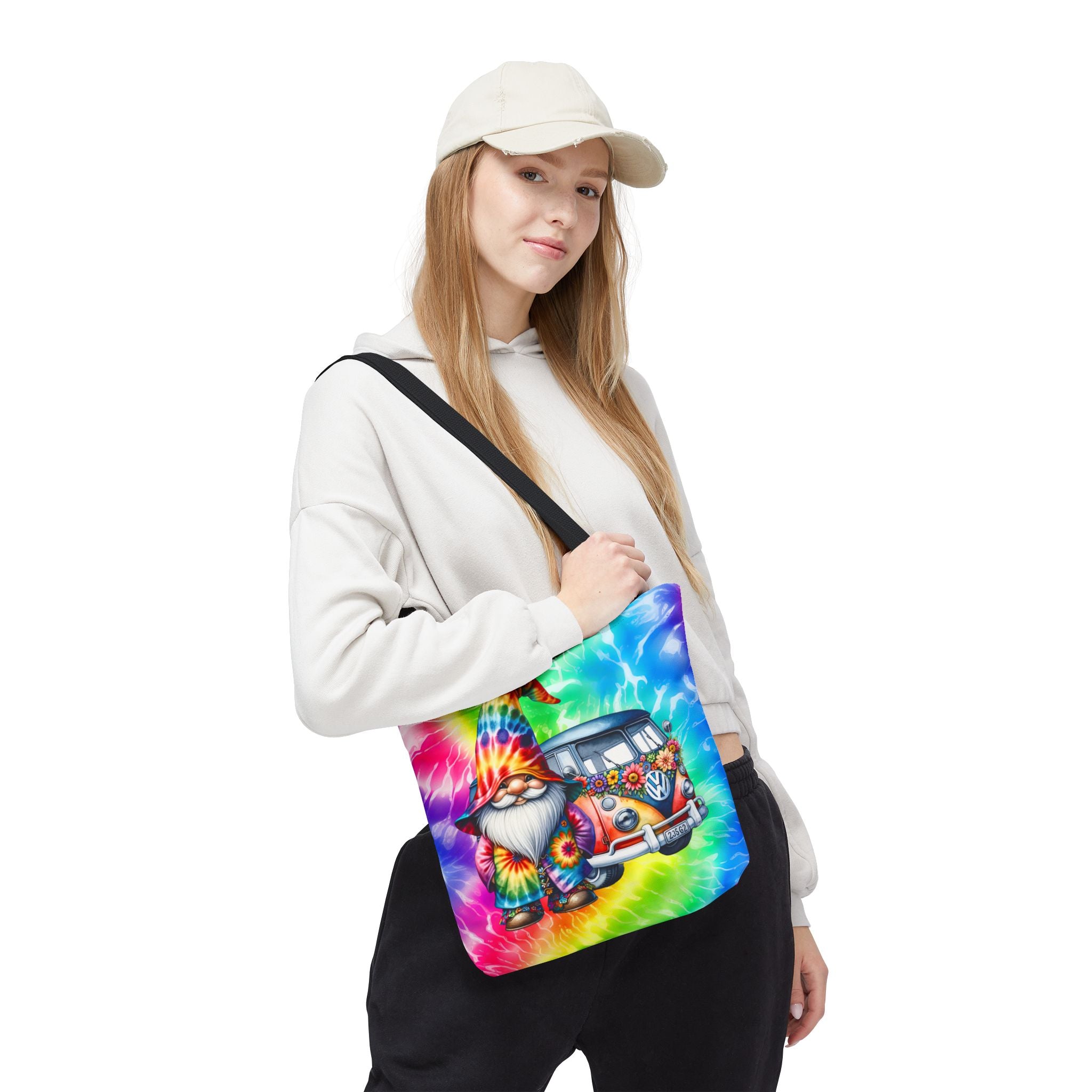 Tie-Dye Hippie Gnome Tote Bag — VW Bus Floral Boho Beach Tote