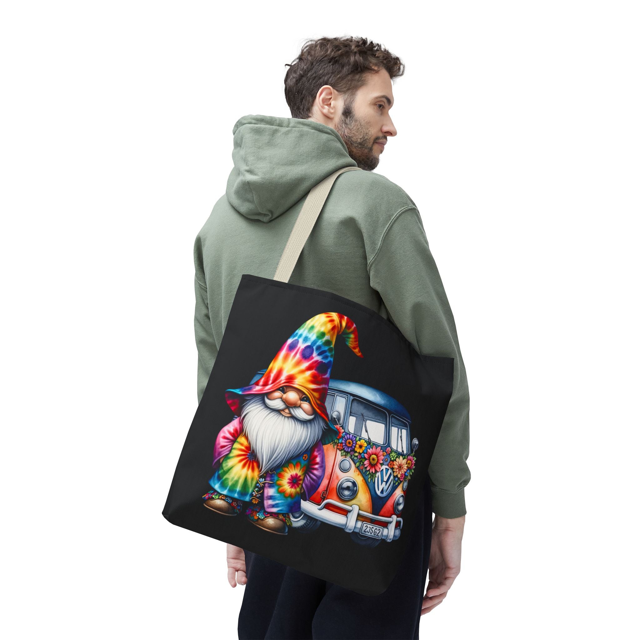 Tie-Dye Gnome Tote Bag — Hippie Van Floral Boho Market Tote