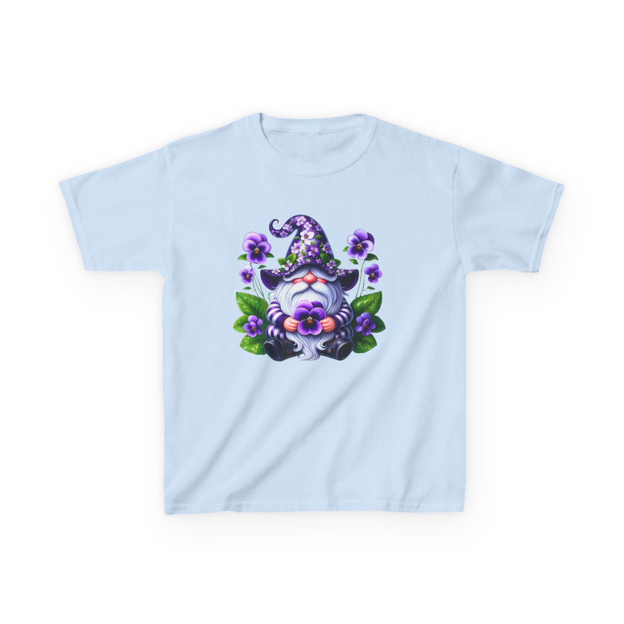 Kids Gnome T‑Shirt — Cute Purple Floral Gnome Tee for Children