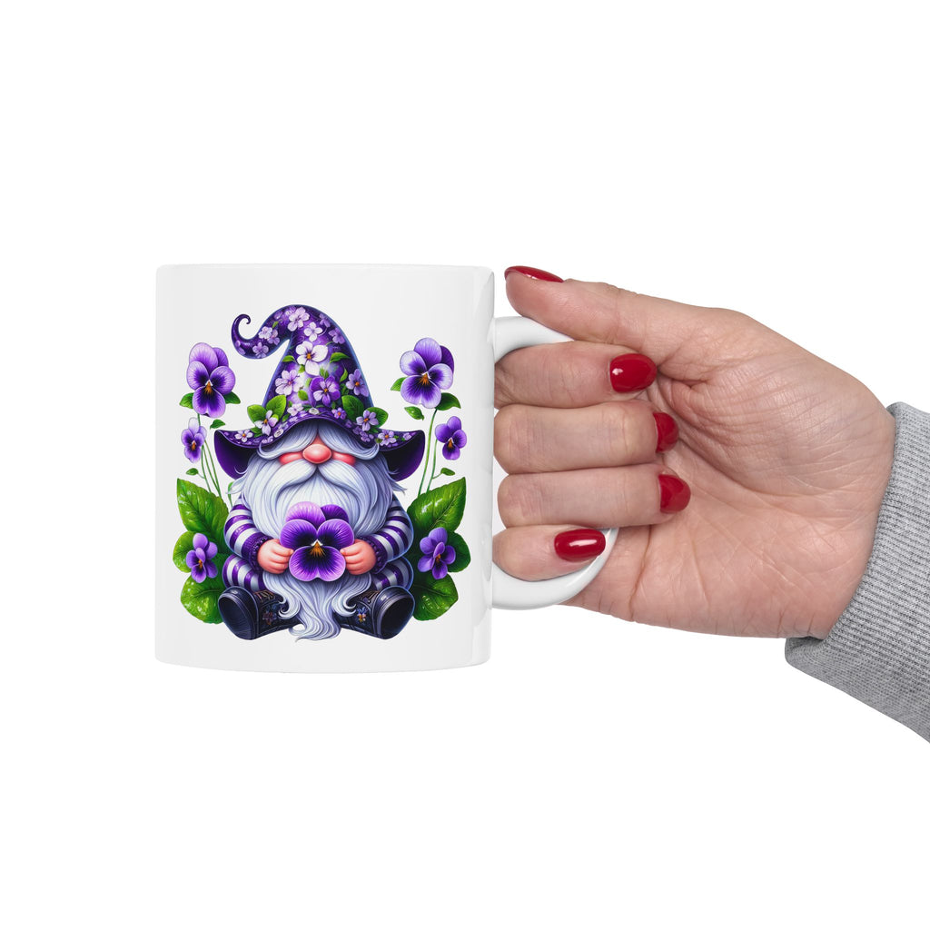 Purple Gnome Pansy Floral Ceramic Mug (11oz & 15oz)