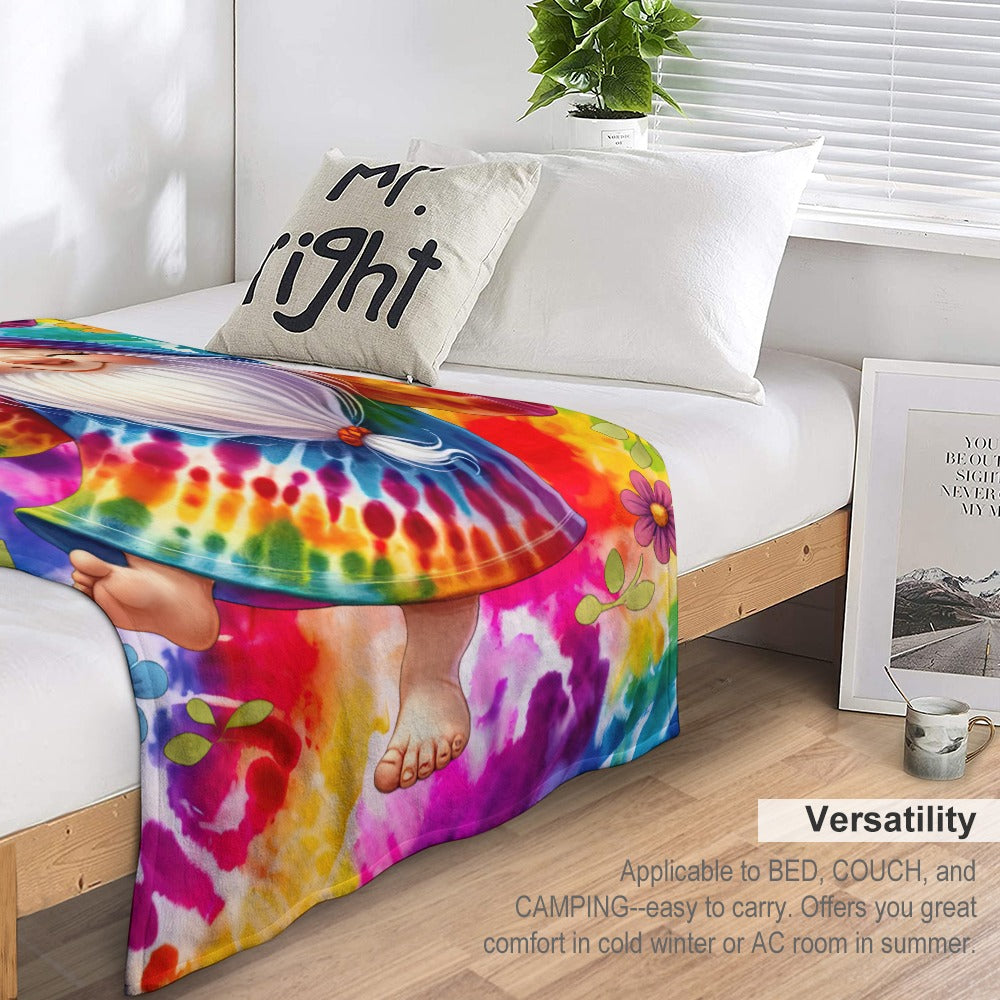Happy Gnome Tie Dye Ultra-Soft Flannel Blanket 60" x 80"  Multiple Sizes
