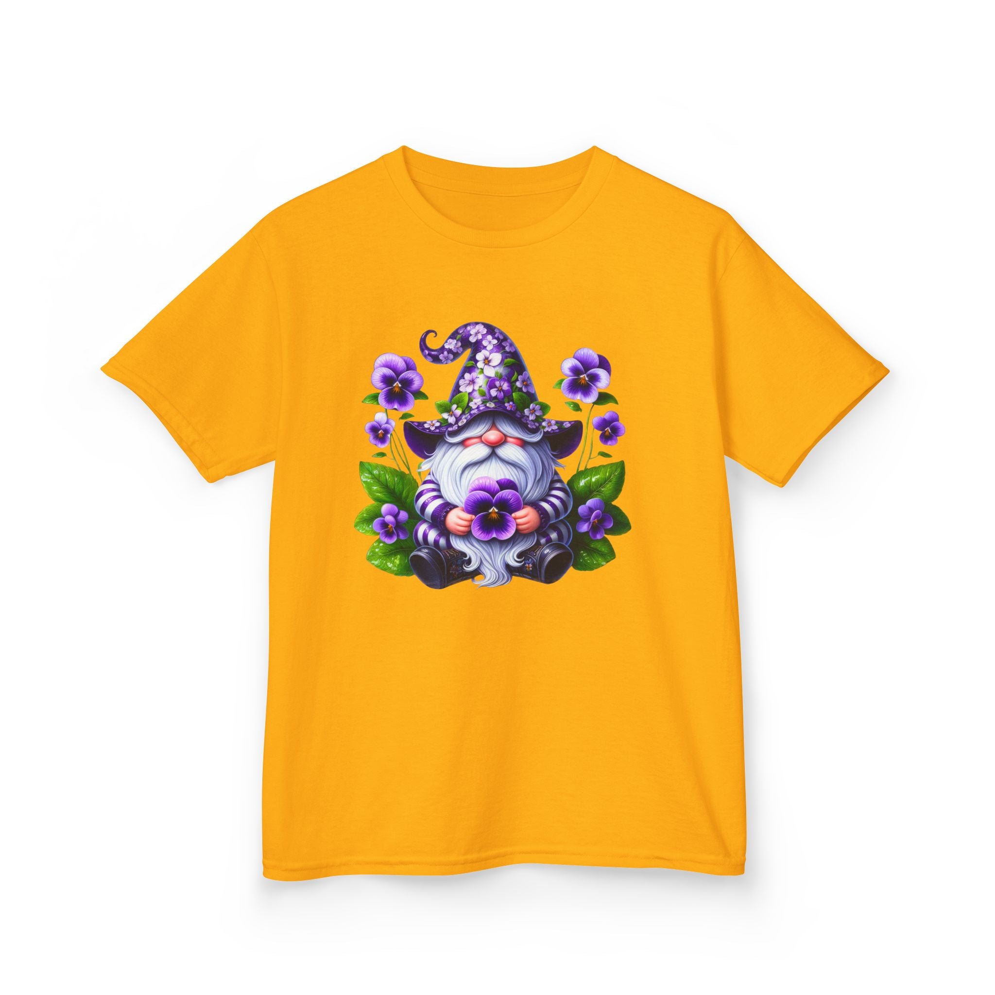 Kids Gnome T‑Shirt — Cute Purple Floral Gnome Tee for Children