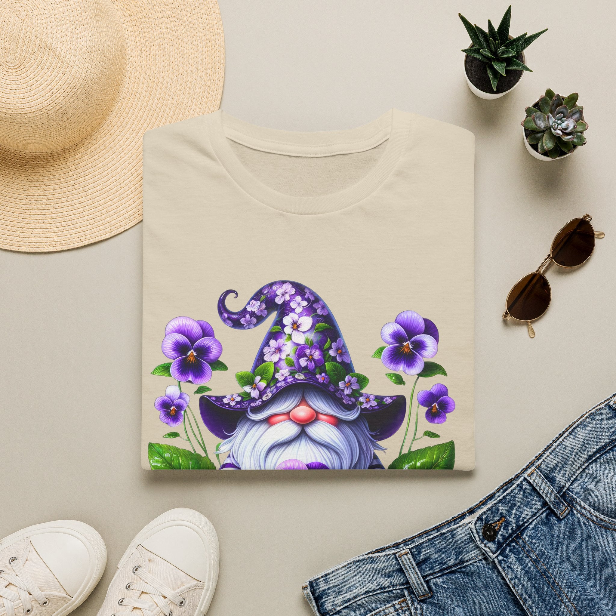 Purple Pansy Garden Gnome T-Shirt