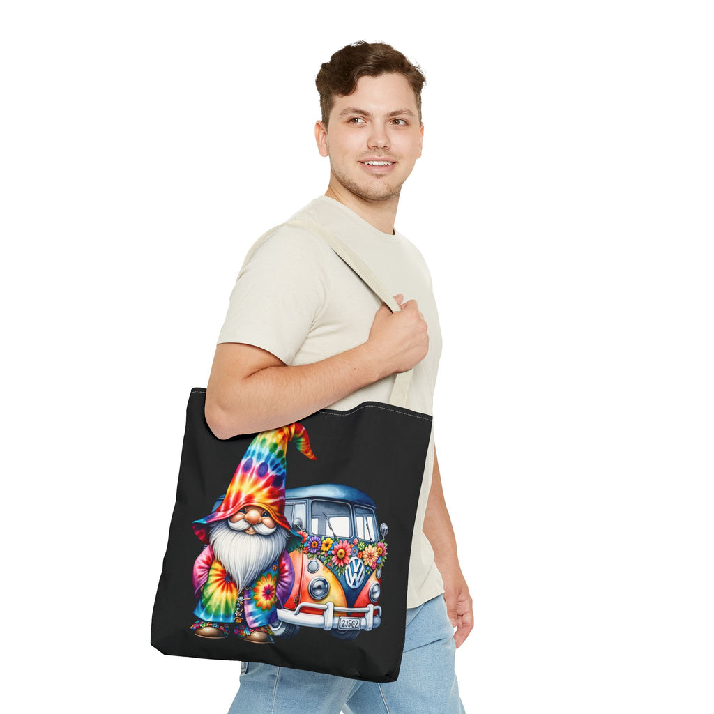 Tie-Dye Gnome Tote Bag — Hippie Van Floral Boho Market Tote
