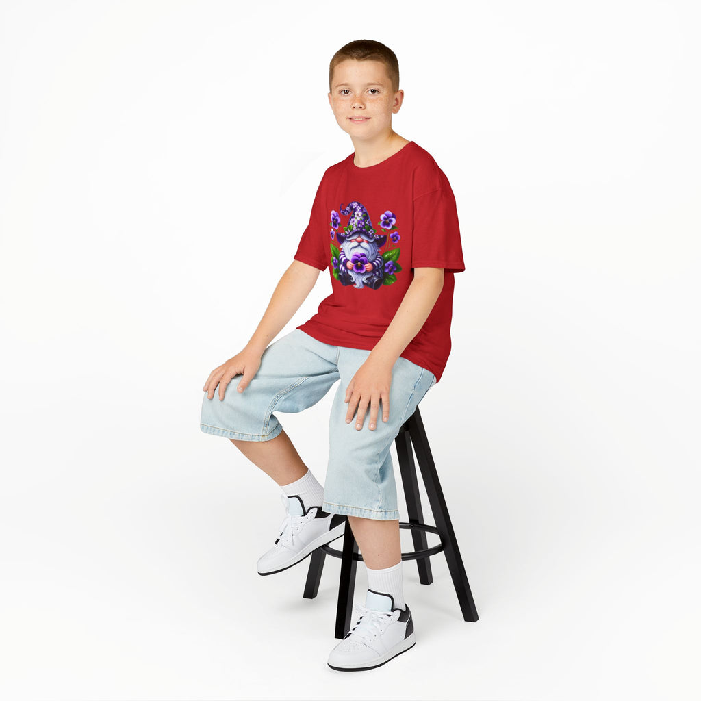 Kids Gnome T‑Shirt — Cute Purple Floral Wizard Gnome Tee for Children
