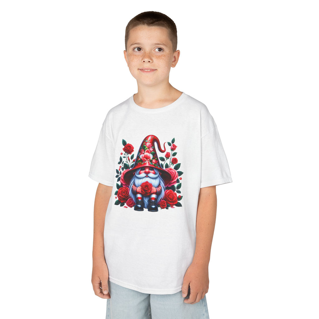 Valentine Gnome Kids Tee — Cute Red Rose Garden Gnome Shirt