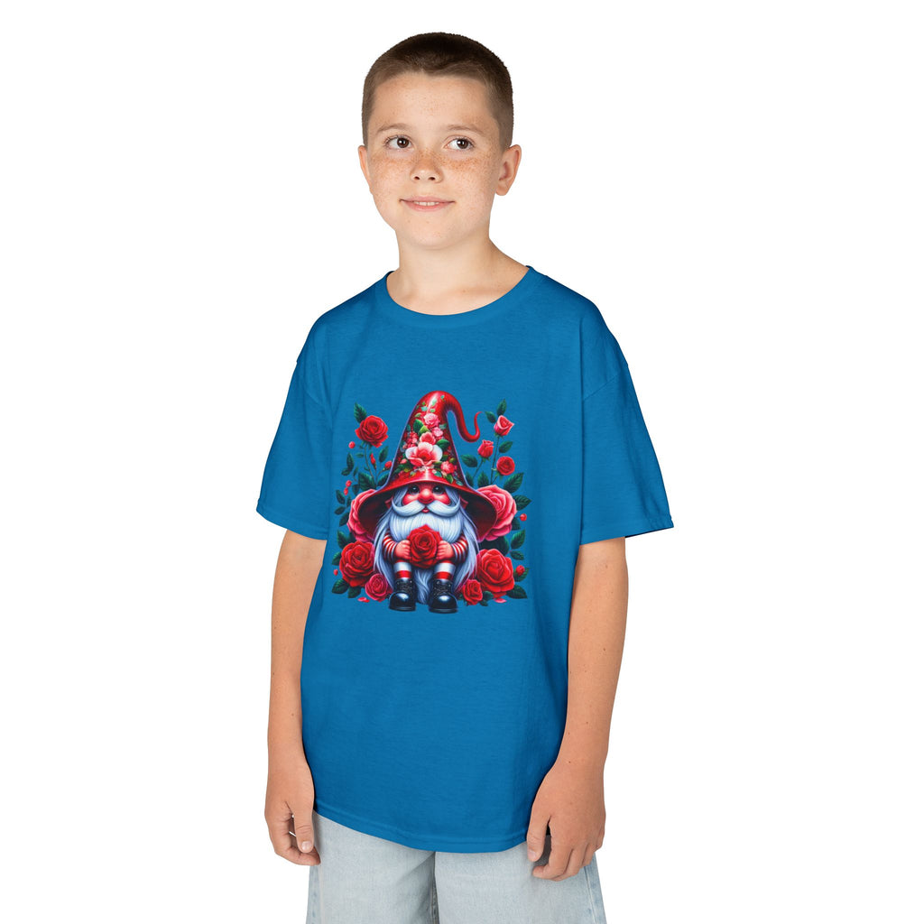 Valentine Gnome Kids Tee — Cute Red Rose Garden Gnome Shirt