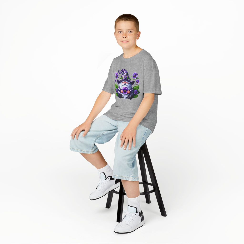 Kids Gnome T‑Shirt — Cute Purple Floral Gnome Tee for Children