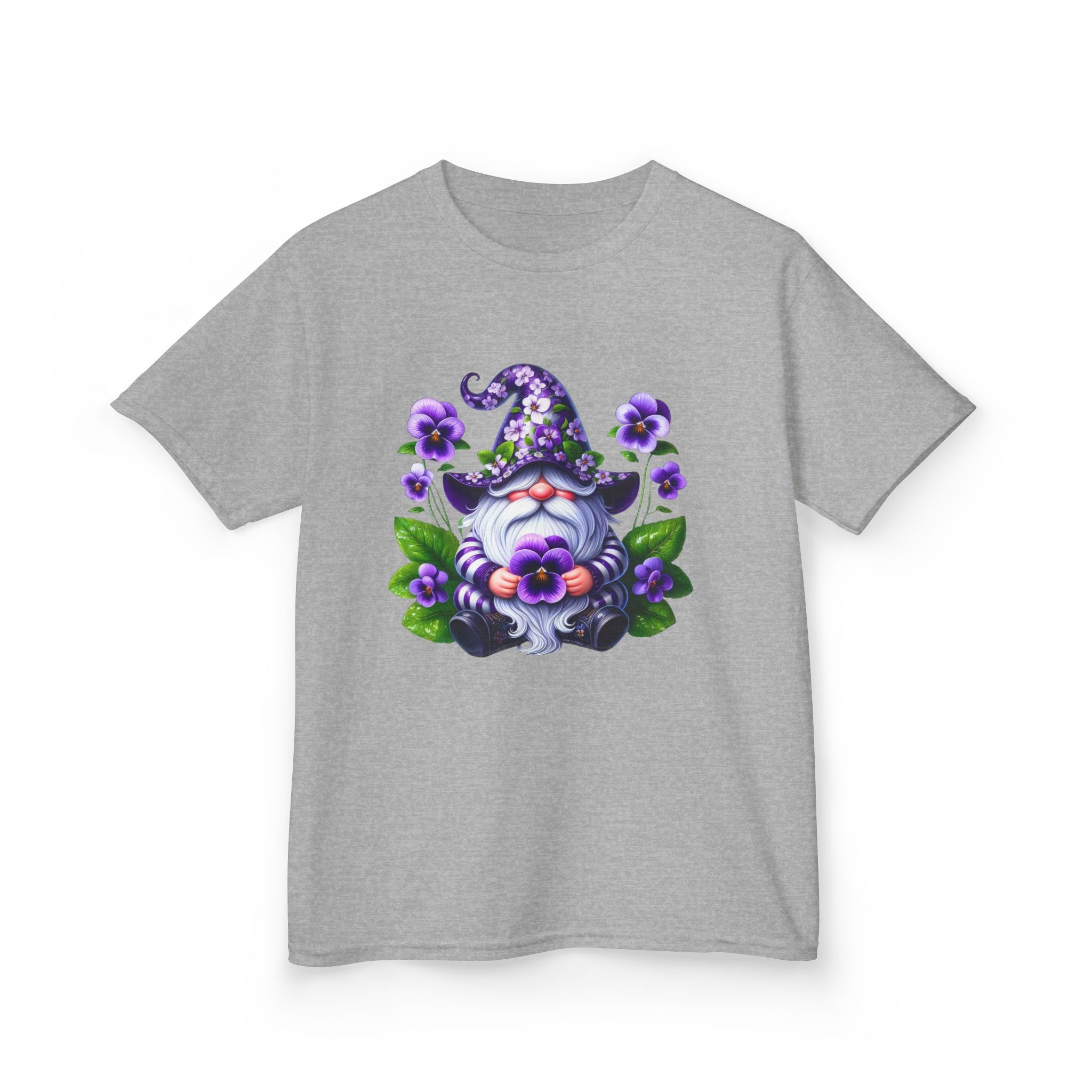 Kids Gnome T‑Shirt — Cute Purple Floral Wizard Gnome Tee for Children