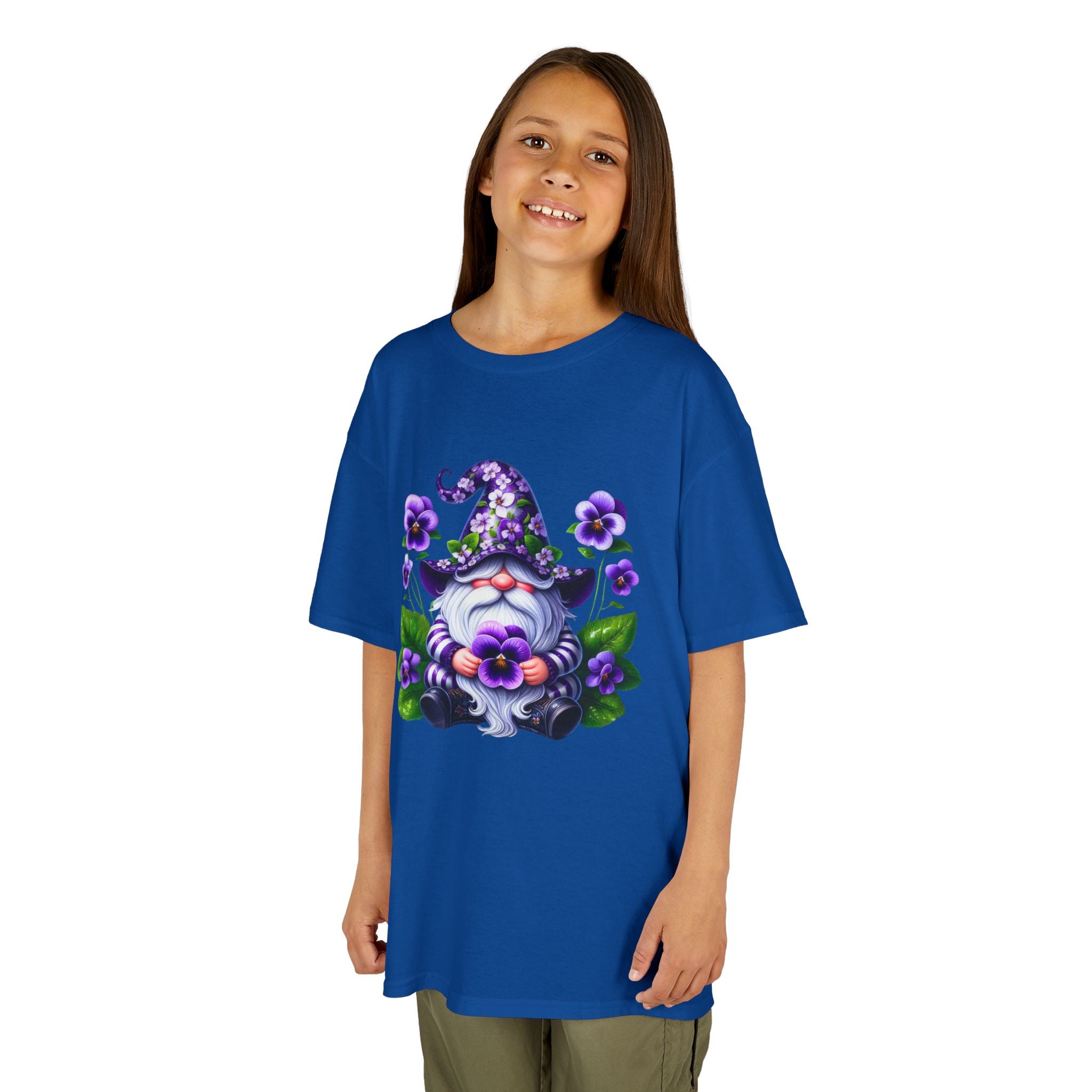 Kids Gnome T‑Shirt — Cute Purple Floral Wizard Gnome Tee for Children