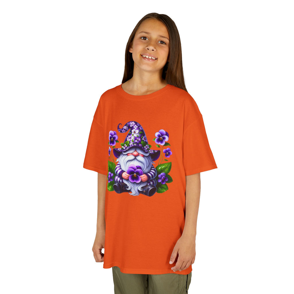 Kids Gnome T‑Shirt — Cute Purple Floral Gnome Tee for Children