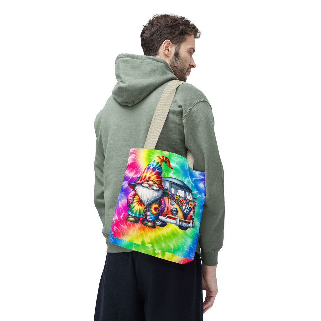 Tie-Dye Hippie Gnome Tote Bag — VW Bus Floral Boho Beach Tote