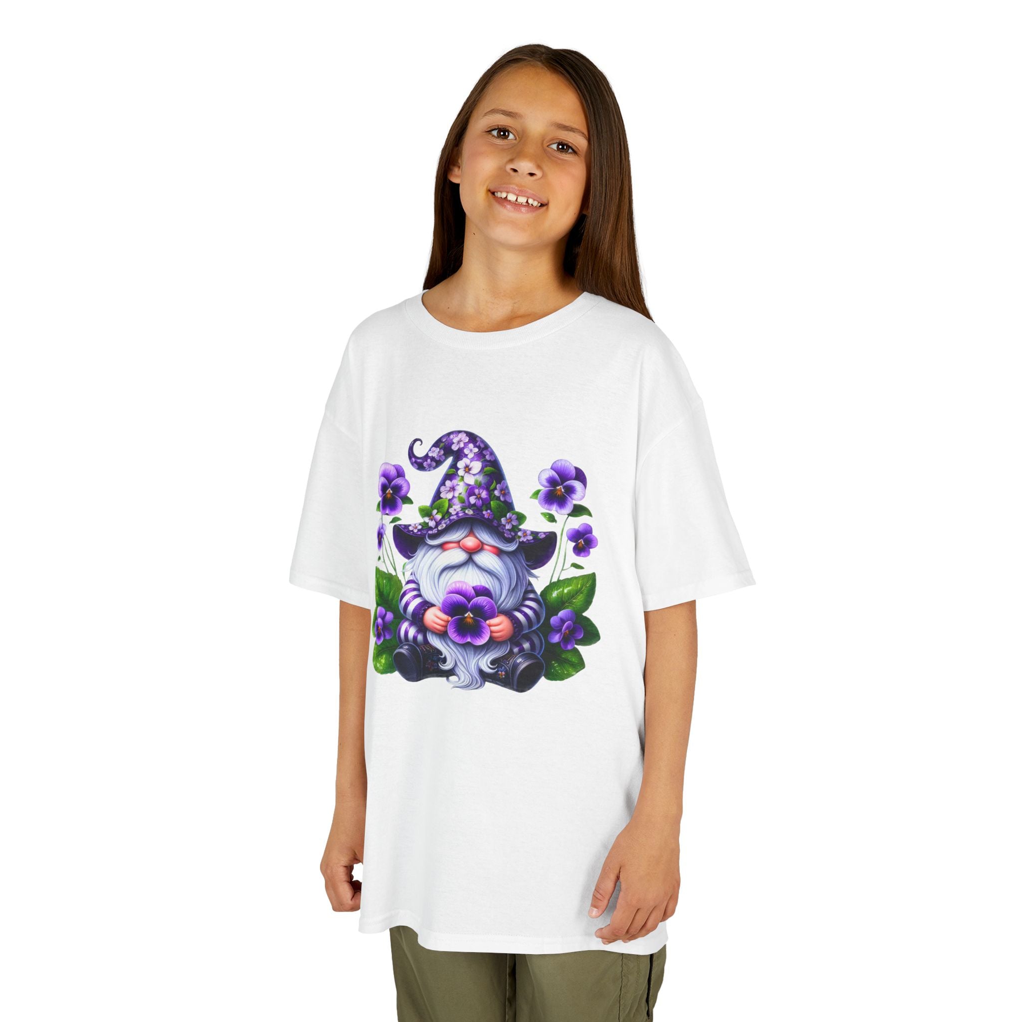 Kids Gnome T‑Shirt — Cute Purple Floral Wizard Gnome Tee for Children