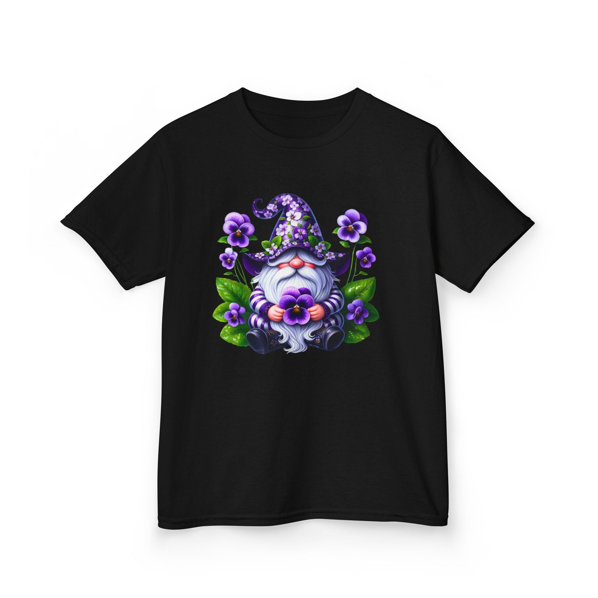 Kids Gnome T‑Shirt — Cute Purple Floral Gnome Tee for Children