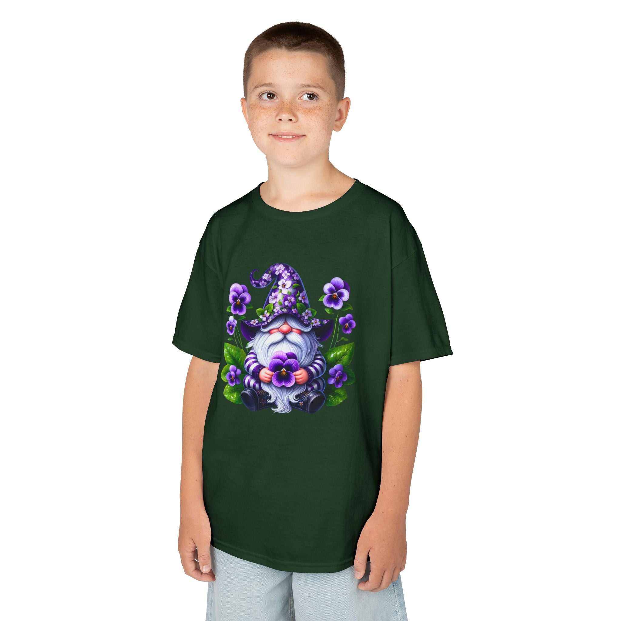 Kids Gnome T‑Shirt — Cute Purple Floral Gnome Tee for Children