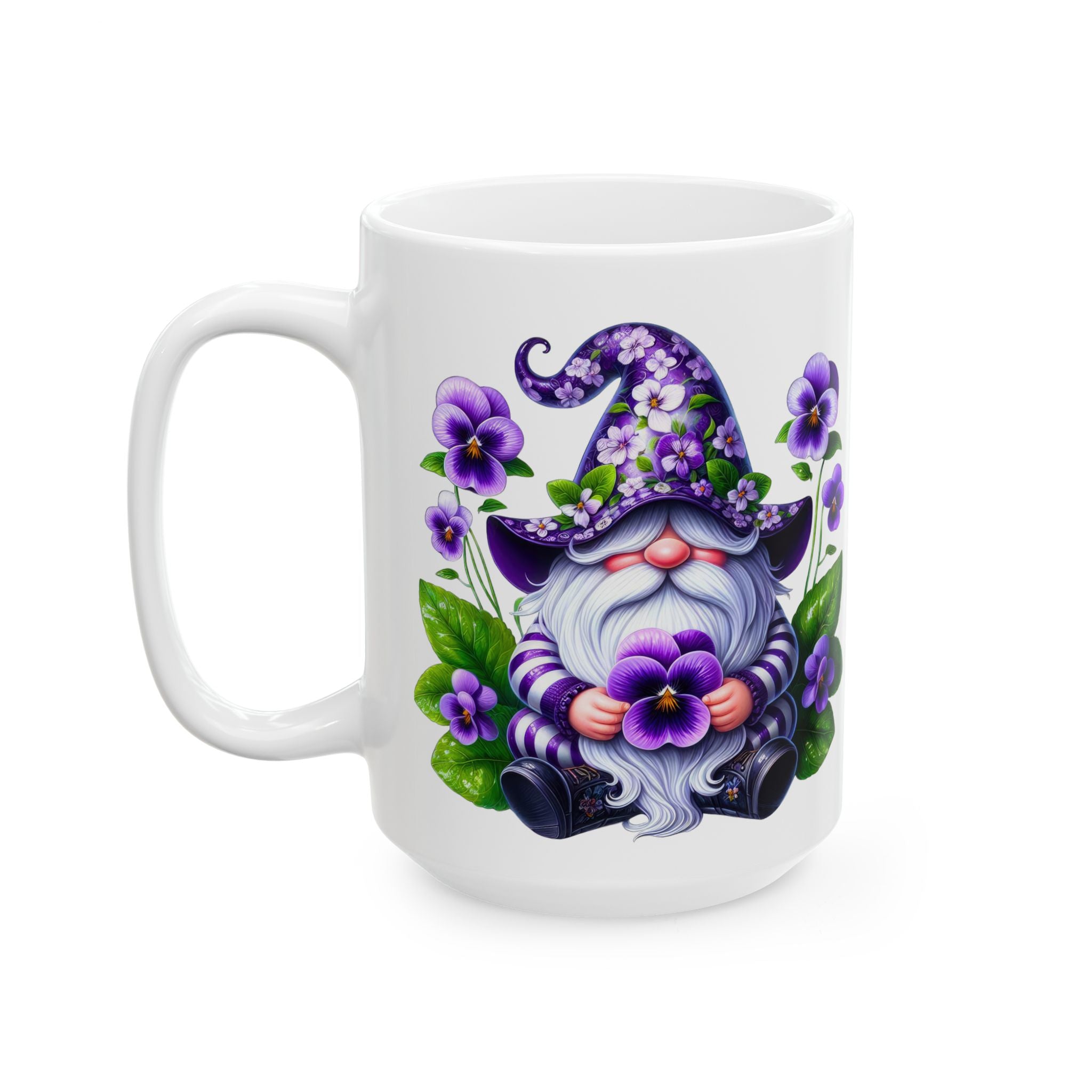 Purple Gnome Pansy Floral Ceramic Mug (11oz & 15oz)