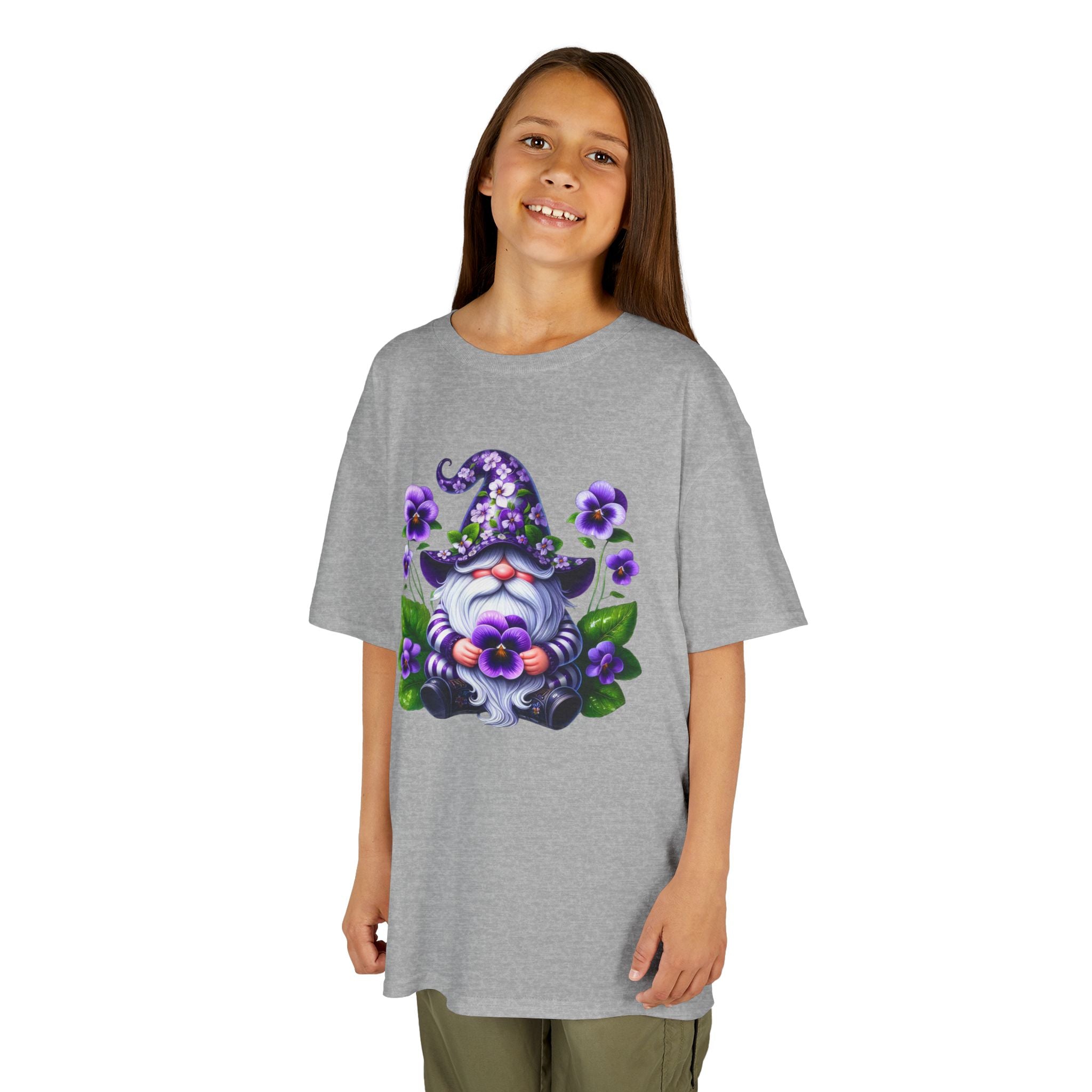 Kids Gnome T‑Shirt — Cute Purple Floral Gnome Tee for Children