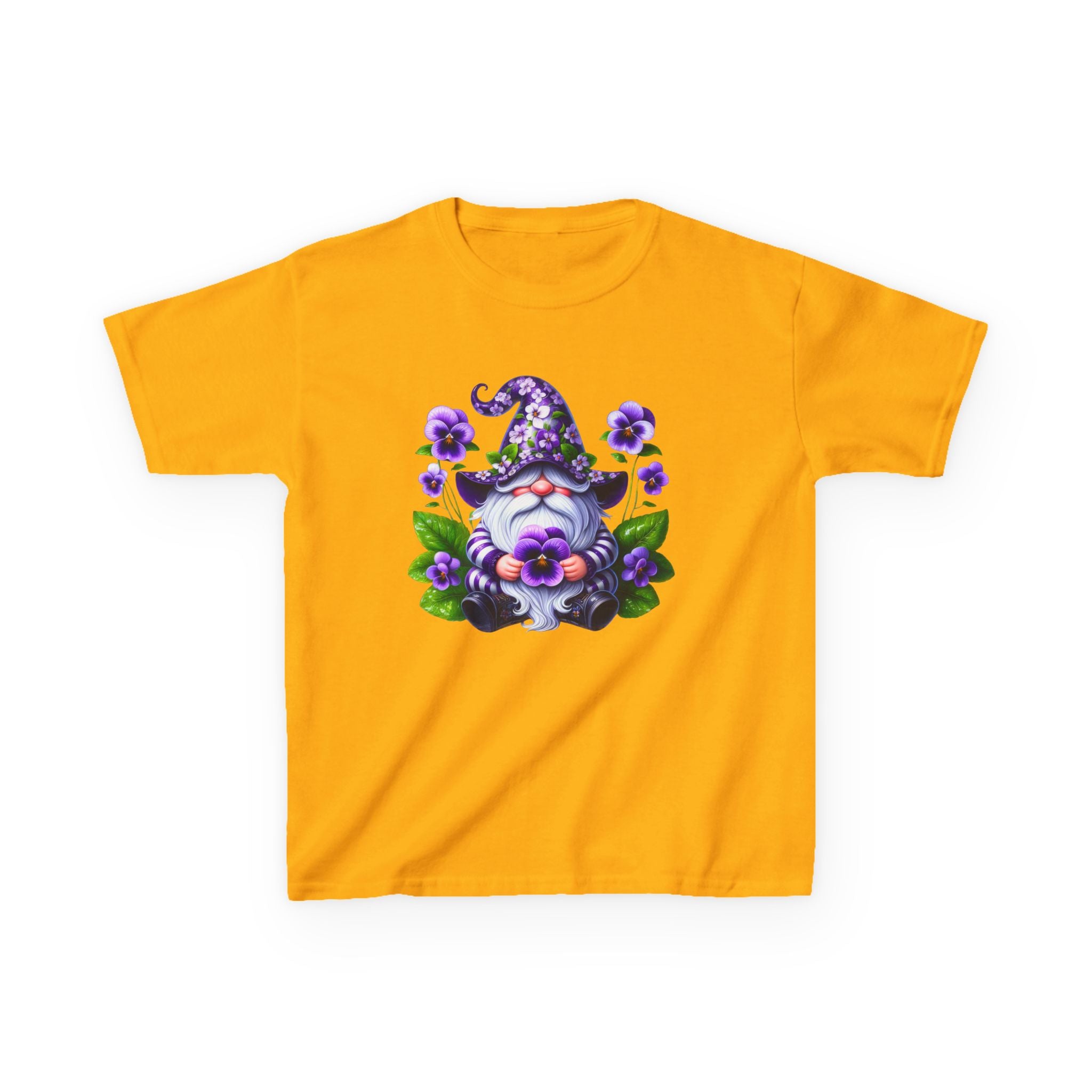 Kids Gnome T‑Shirt — Cute Purple Floral Gnome Tee for Children
