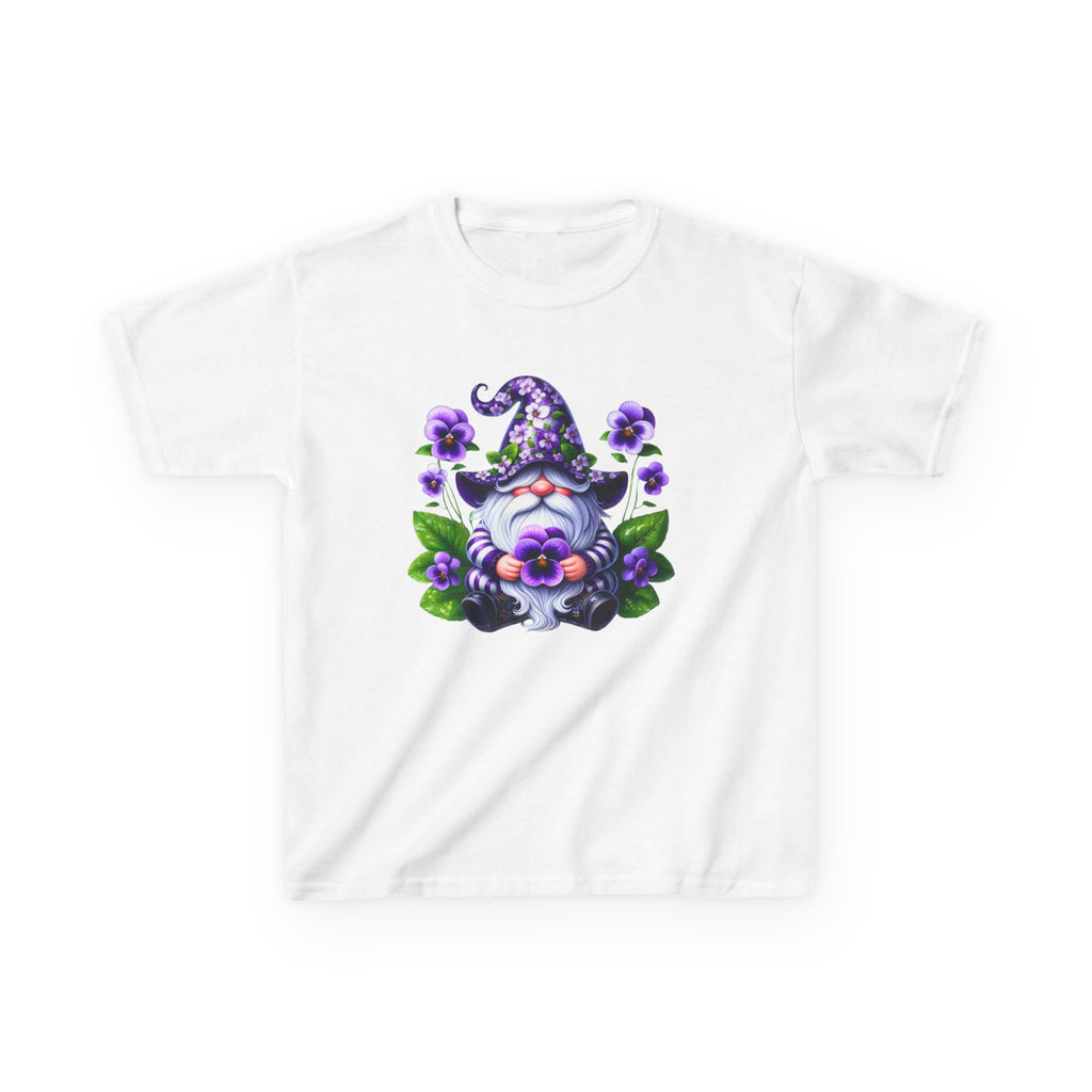 Kids Gnome T‑Shirt — Cute Purple Floral Gnome Tee for Children