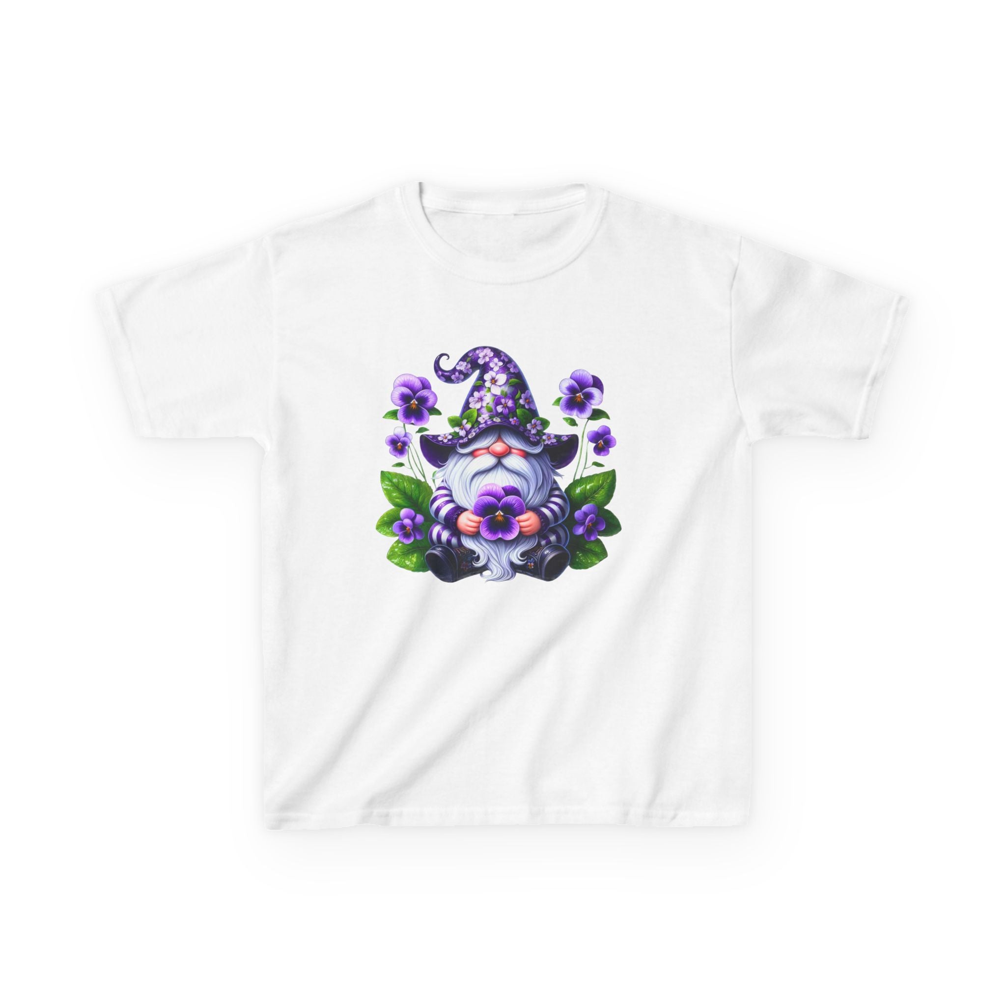 Kids Gnome T‑Shirt — Cute Purple Floral Gnome Tee for Children