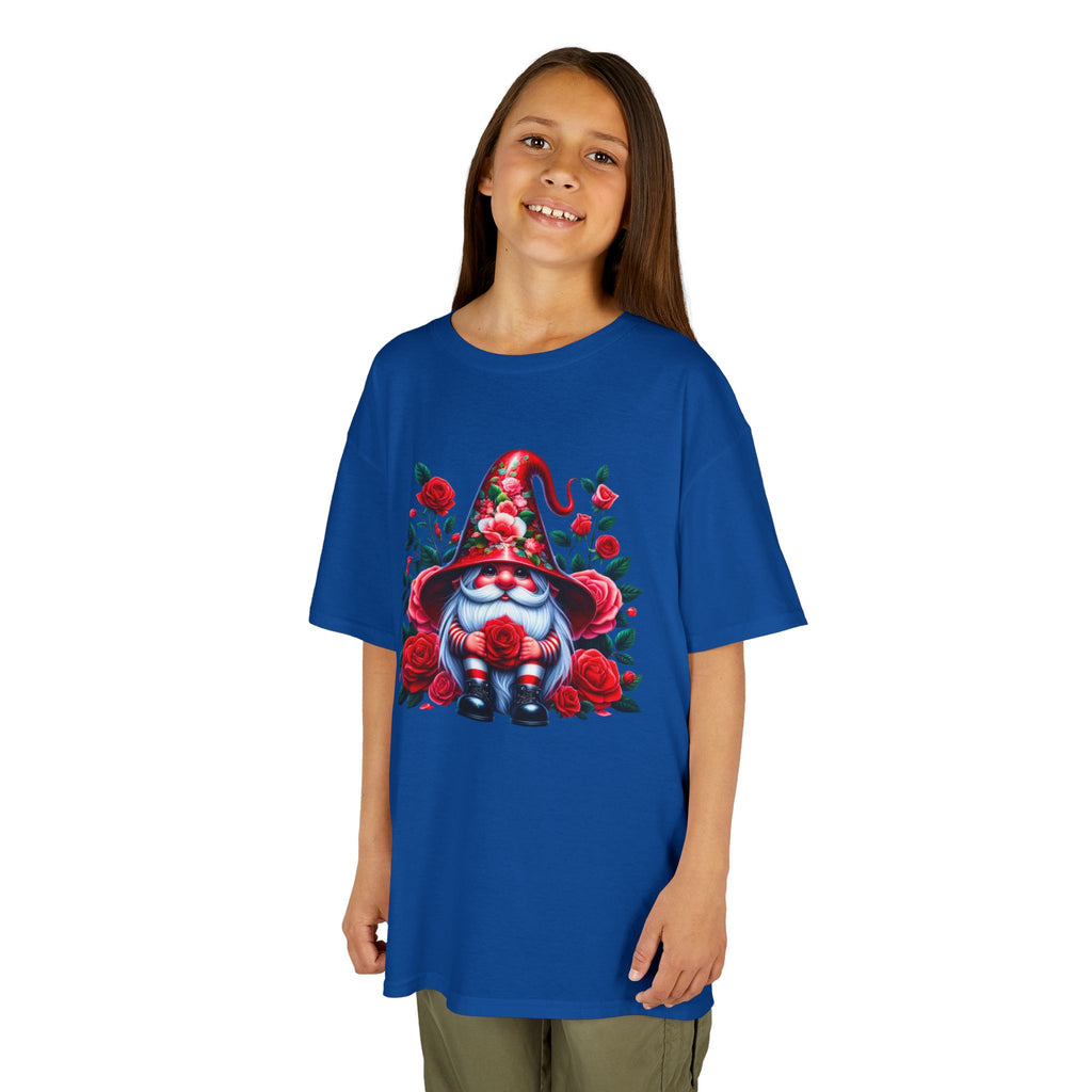 Valentine Gnome Kids Tee — Cute Red Rose Garden Gnome Shirt