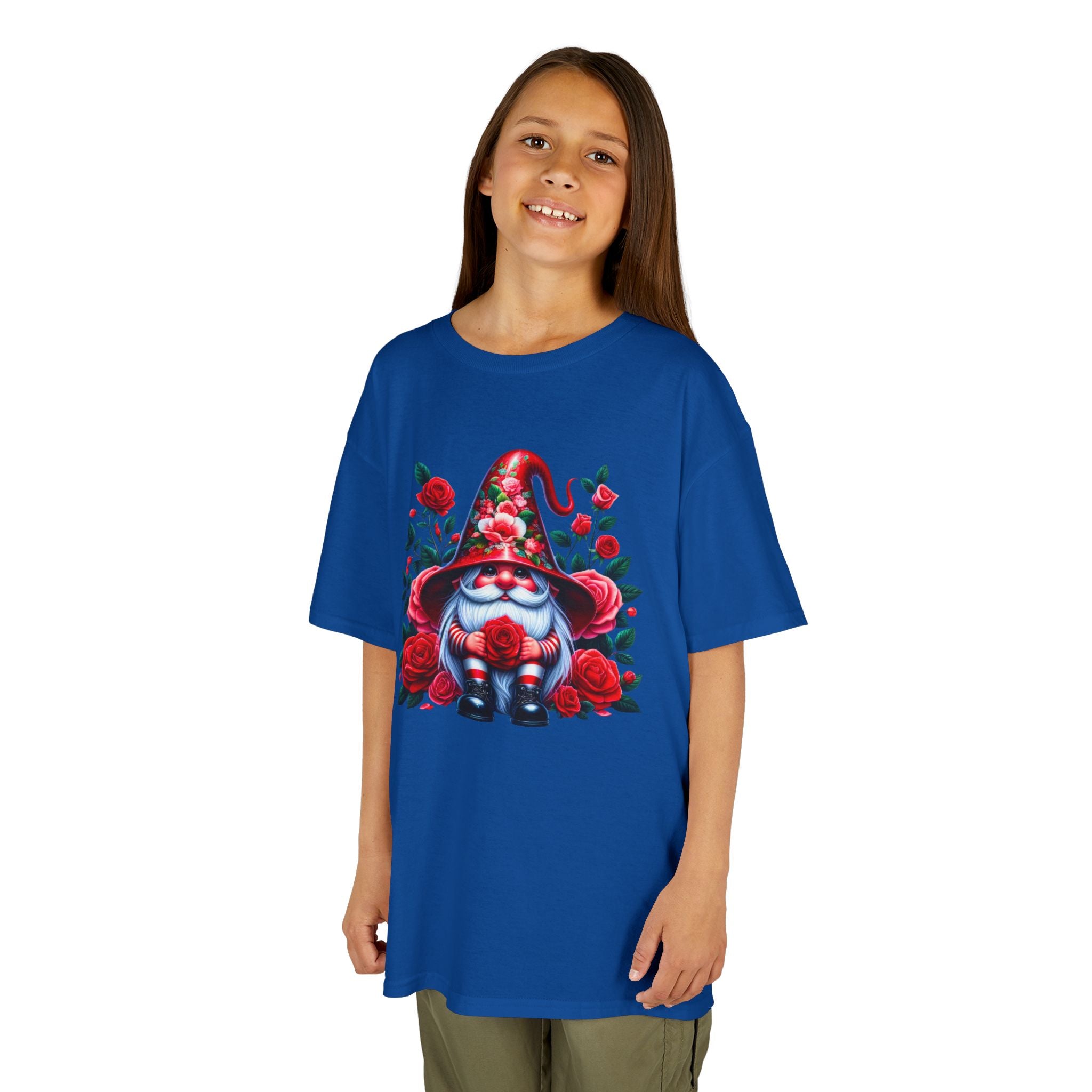 Valentine Gnome Kids Tee — Cute Red Rose Garden Gnome Shirt