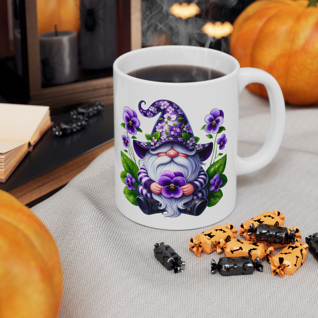 Purple Gnome Pansy Floral Ceramic Mug (11oz & 15oz)