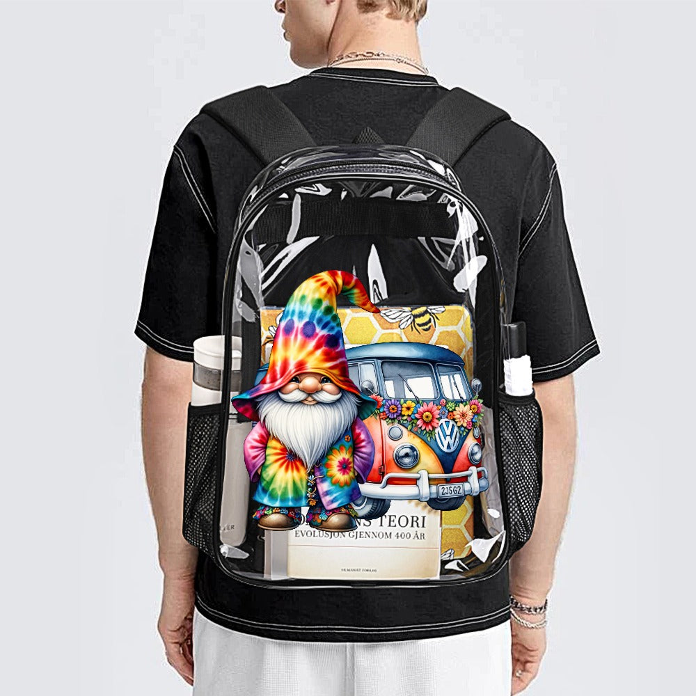 Hippie Tie Dye Gnome VW Bus for the Rest of Us Transparent Bag 17 inch