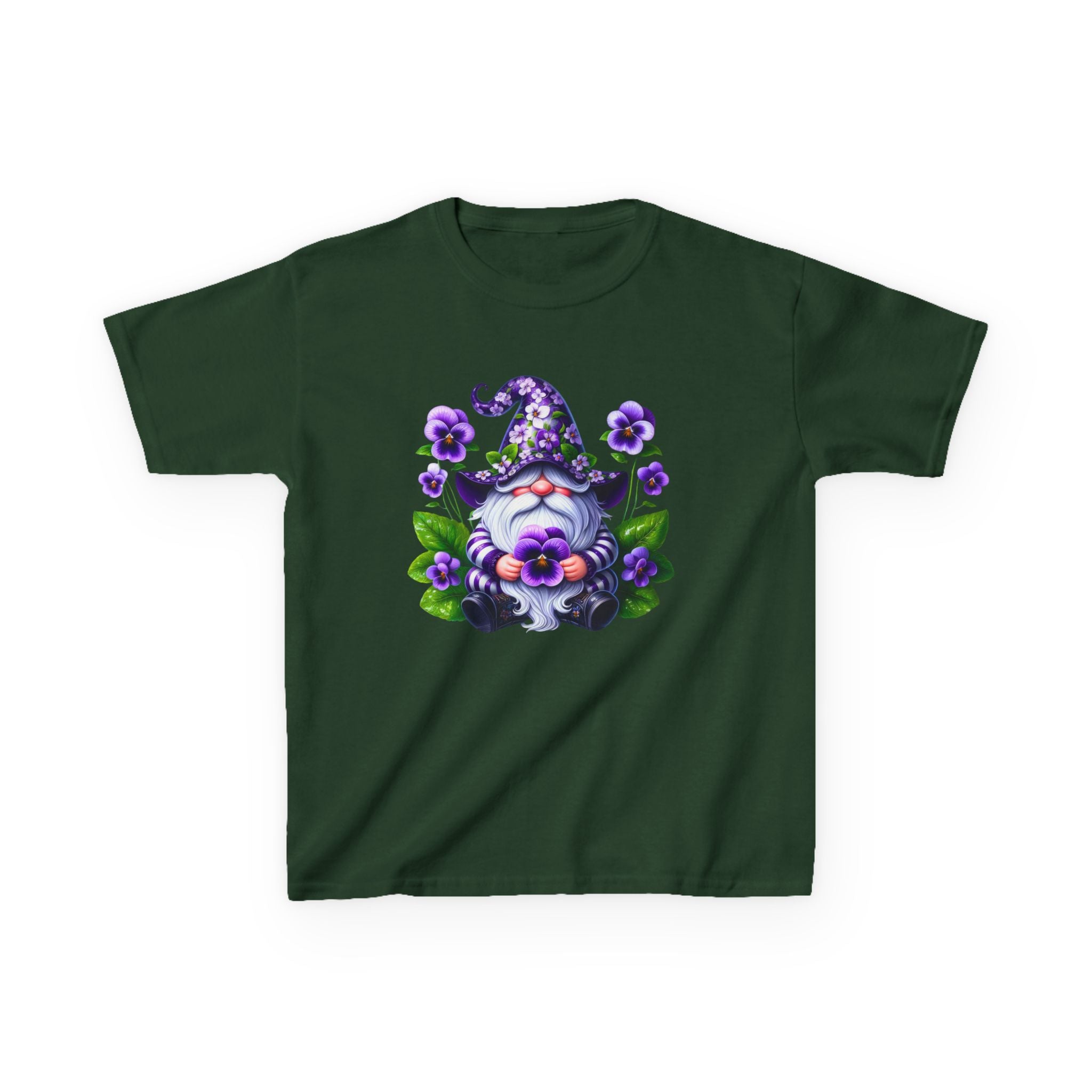 Kids Gnome T‑Shirt — Cute Purple Floral Gnome Tee for Children