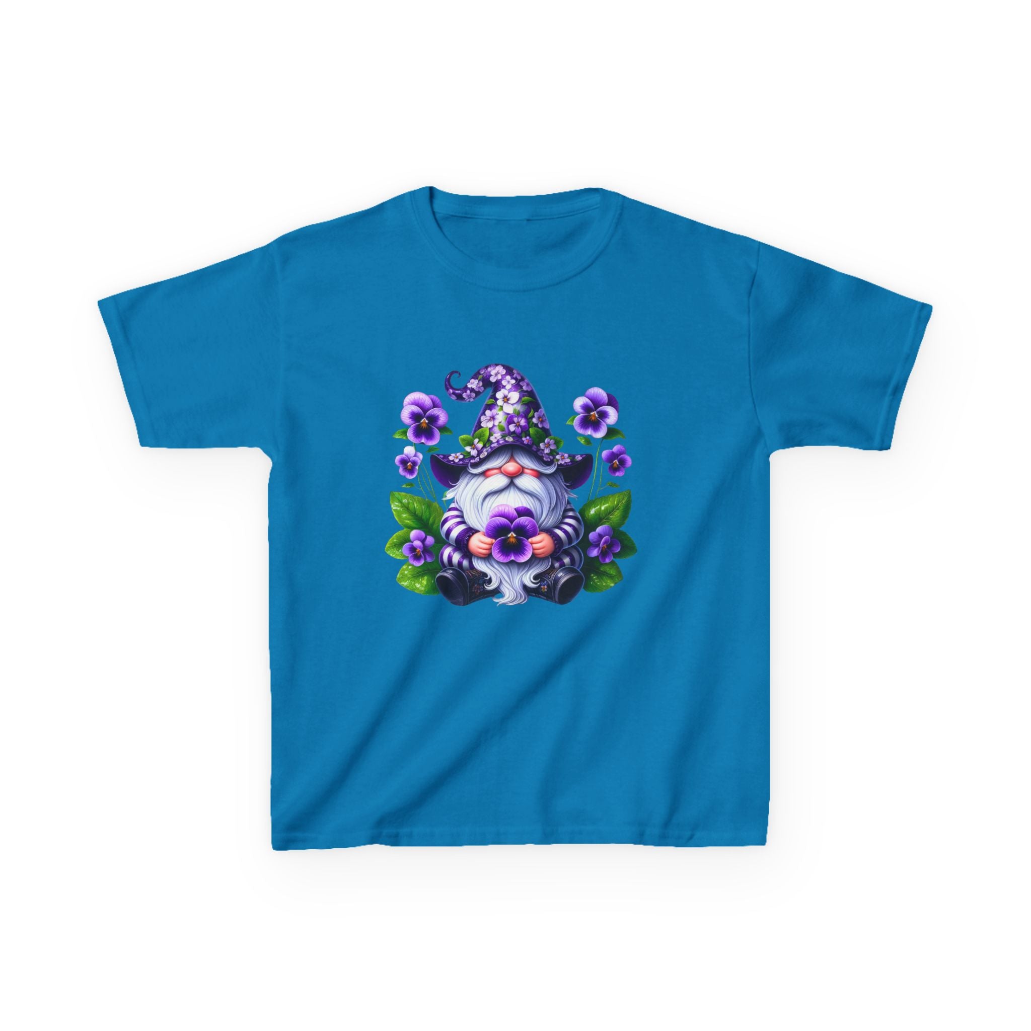 Kids Gnome T‑Shirt — Cute Purple Floral Wizard Gnome Tee for Children