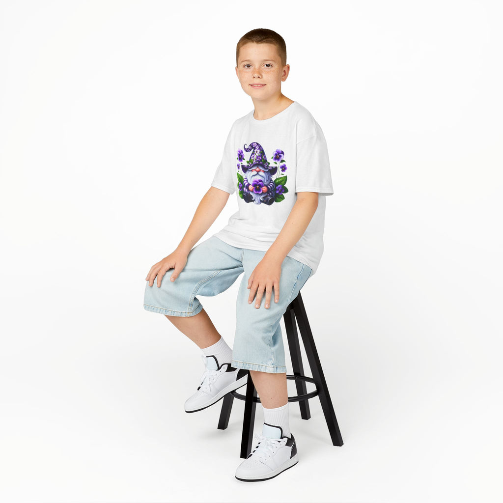 Kids Gnome T‑Shirt — Cute Purple Floral Gnome Tee for Children