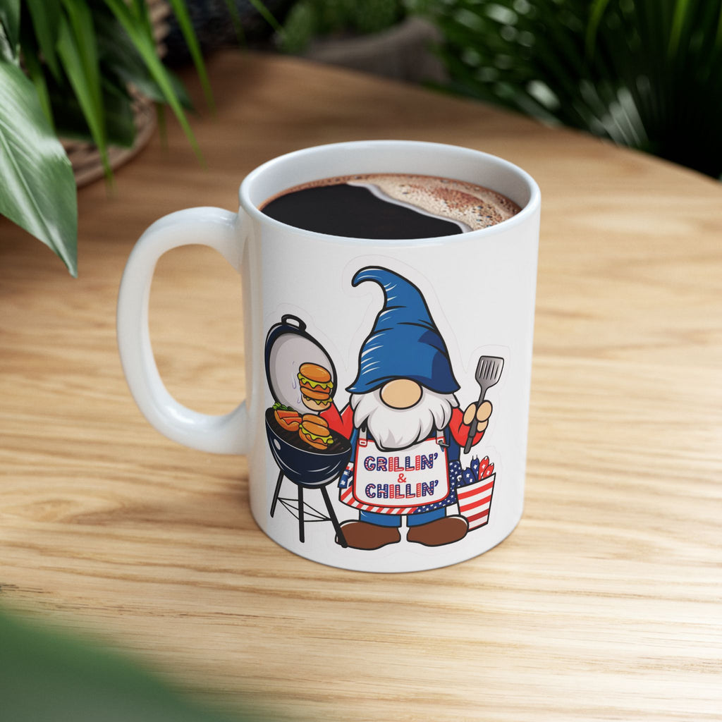 Grilling Gnome Ceramic Mug — Cute BBQ & Patriotic Party Coffee Cup (11oz, 15oz)
