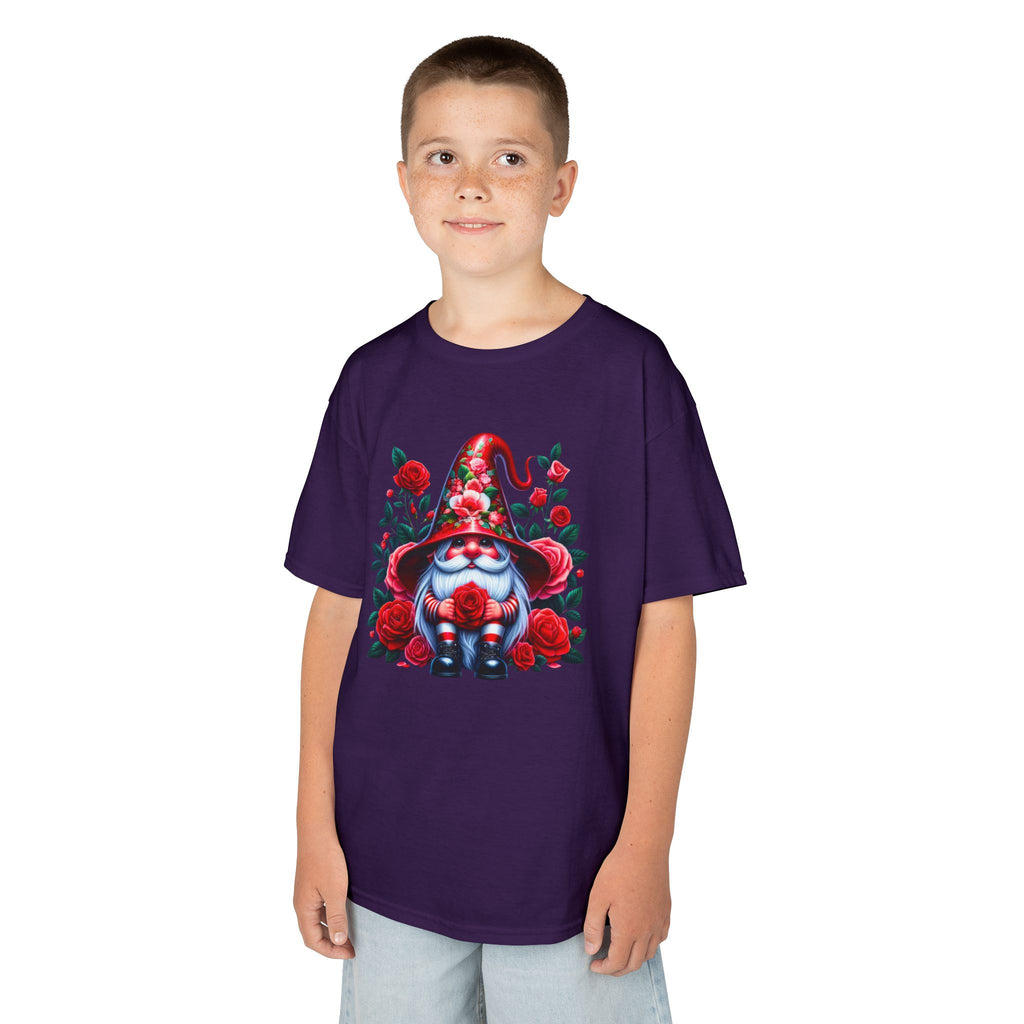 Valentine Gnome Kids Tee — Cute Red Rose Garden Gnome Shirt