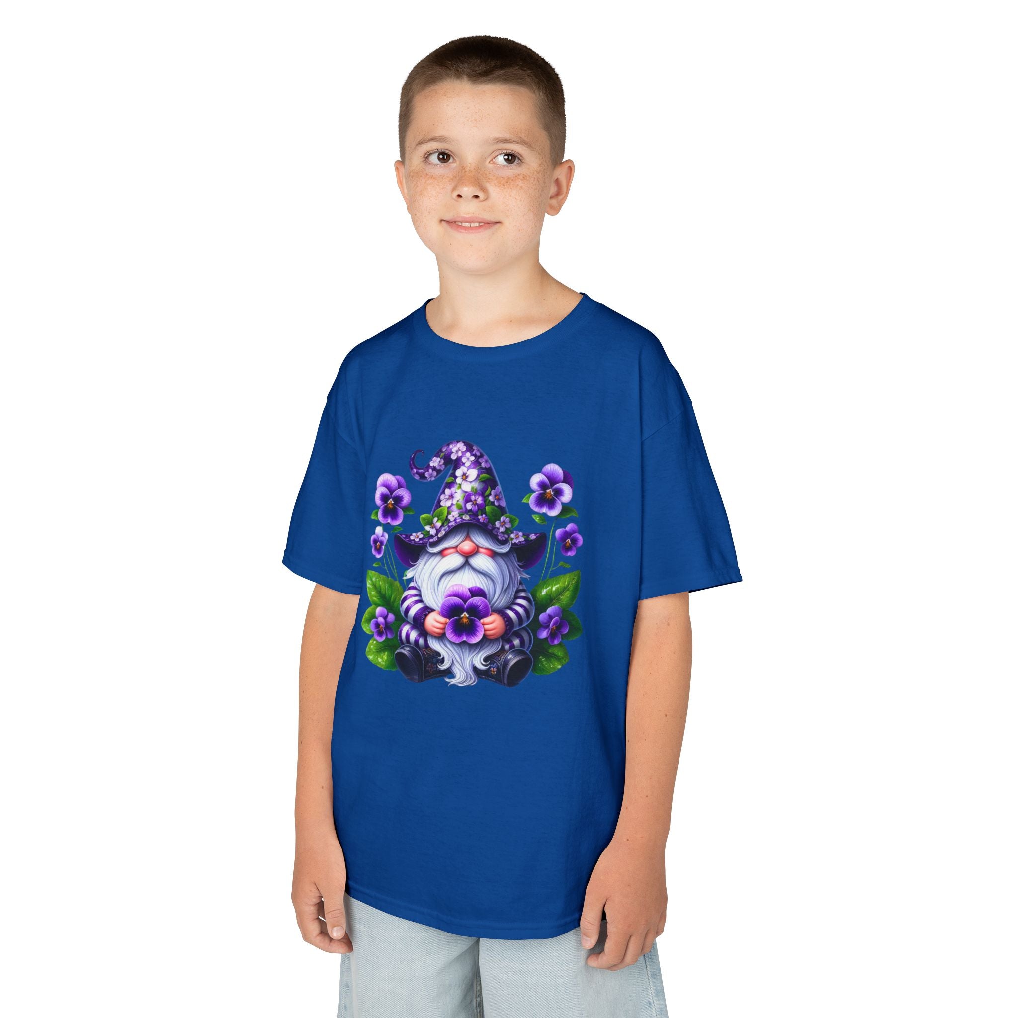 Kids Gnome T‑Shirt — Cute Purple Floral Wizard Gnome Tee for Children