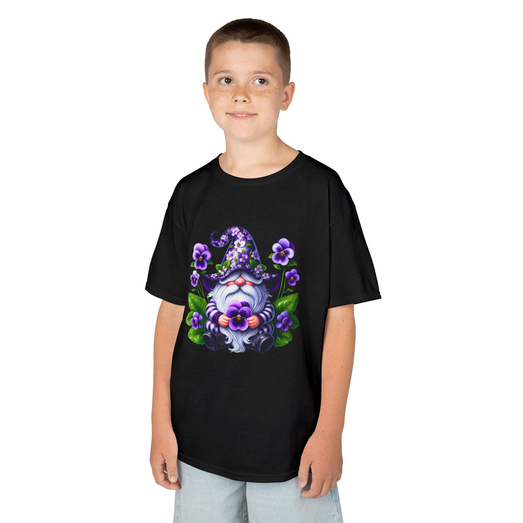 Kids Gnome T‑Shirt — Cute Purple Floral Wizard Gnome Tee for Children